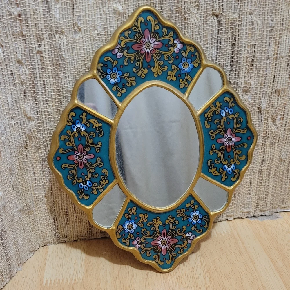 Peruvian Mid-Century Hand-Painted Wooden Wall Mirror